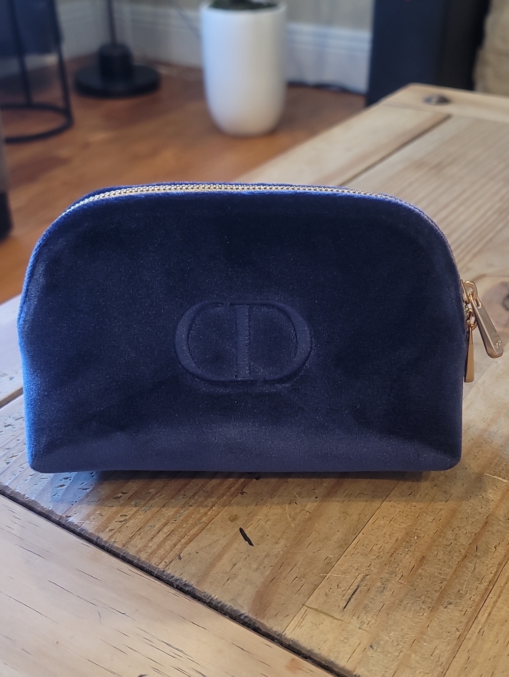 Dior Velvet Navy Cosmetic Case with Gold Zipper